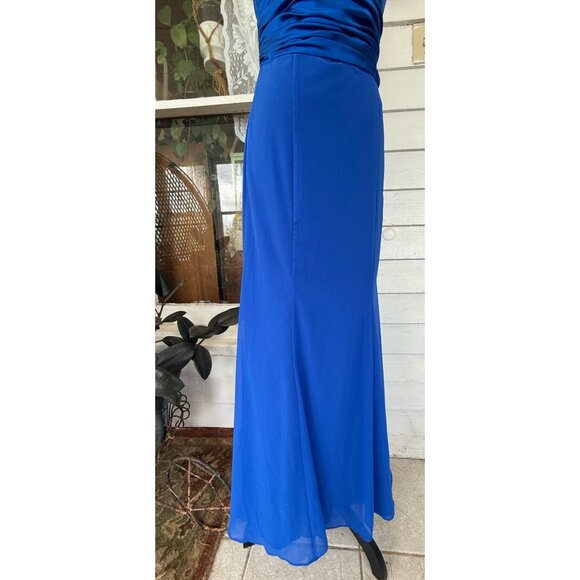 Vintage Davids Bridal Royal Blue Formal Maxi Dress Satin Chiffon Size 4 - Picture 9 of 14